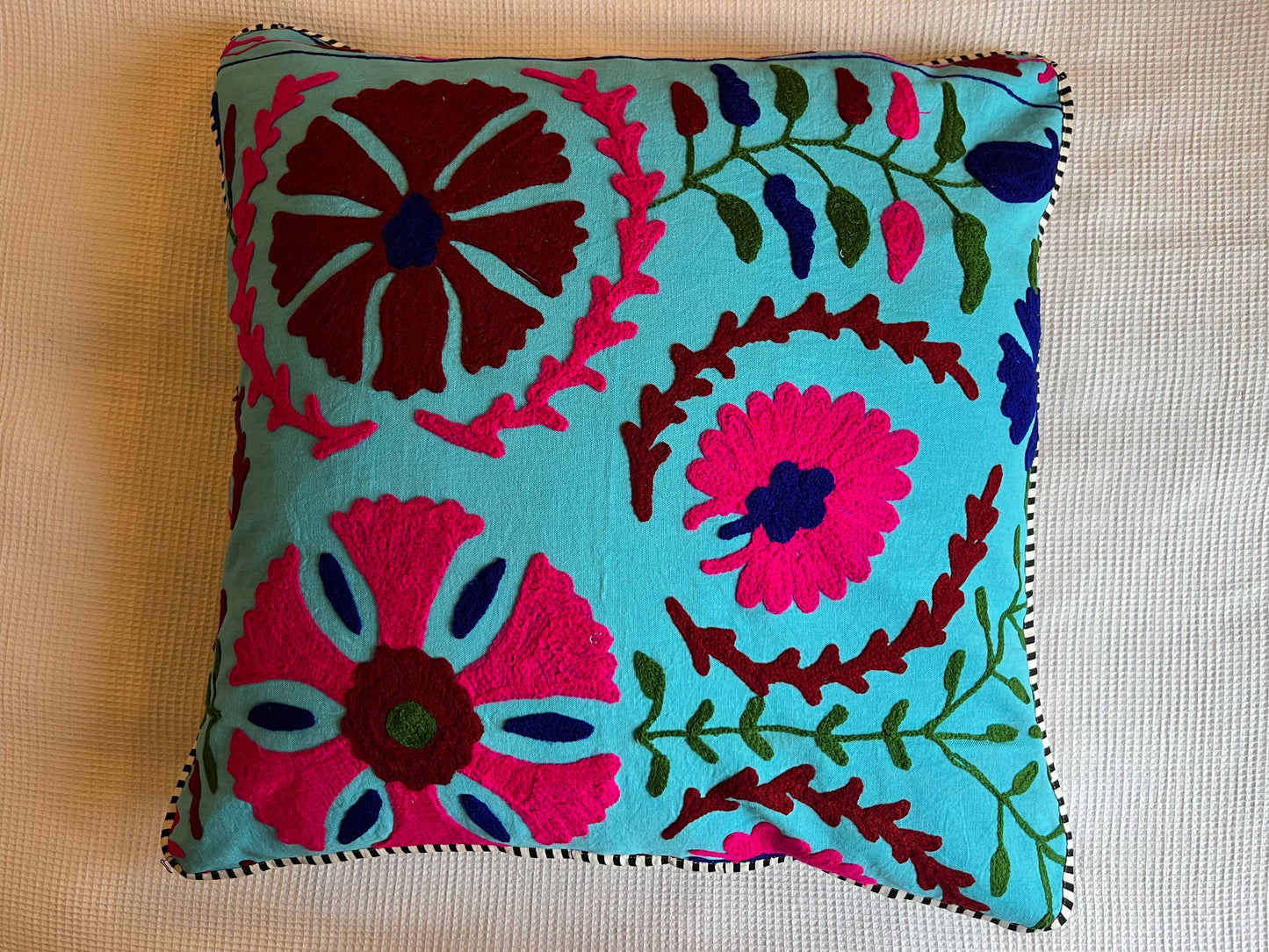 Coussin Jaipur bleu turquoise carré