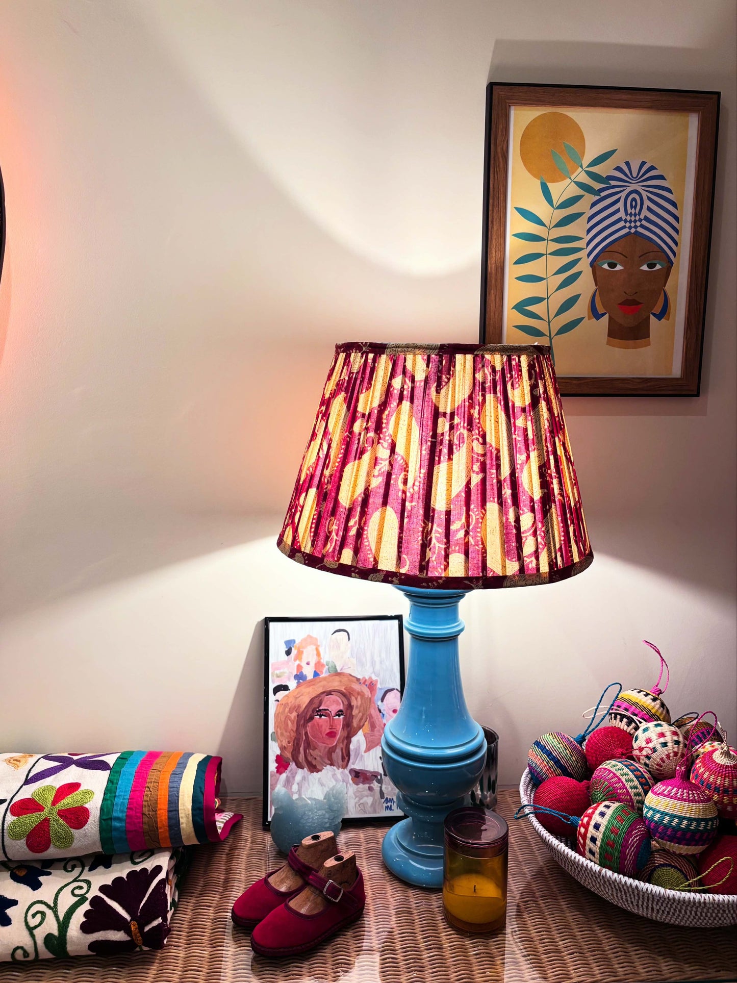 Abat Jour plissé rouge imprimés cachemire.