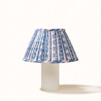 Blue and white pleated lampshade with a turquoise blue floral print