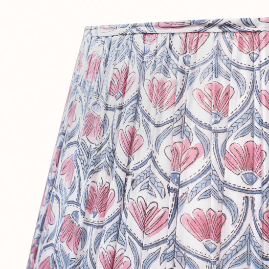 Abat Jour plissé blanc imprimé nénuphars roses