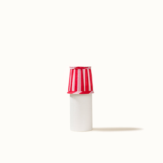 Abat Jour plissé rayé rouge et rose.