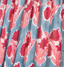 Bleu denim imprimé fleurs rose framboise