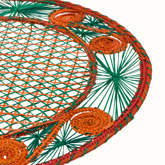 Iraca emerald green and orange placemat