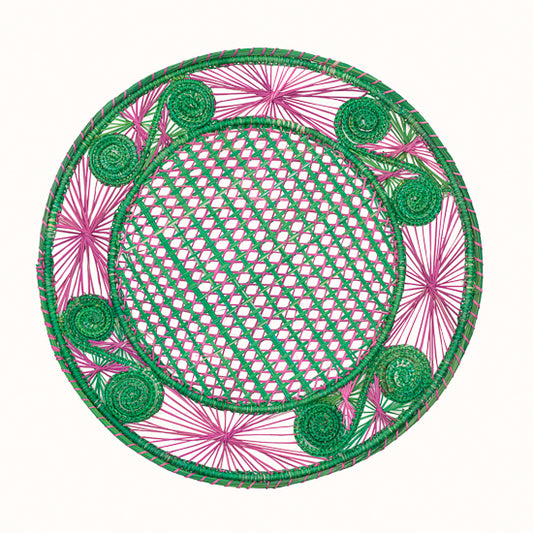 Set de table Iraca vert émeraude et rose